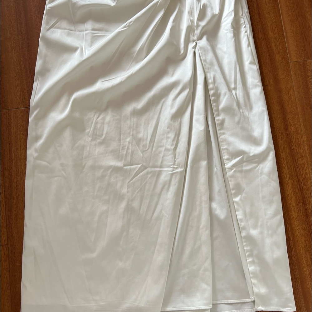 Abercrombie & Fitch Draped Wrap Skirt Maxi Dress Satin Sleeveless Slit White XL - Picture 9 of 16